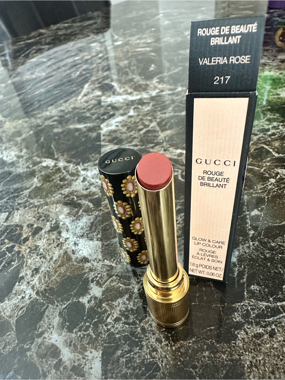 Gucci Rouge de Beauté Brillant Lipstick in Valeria Rose 217 - Rose Pink